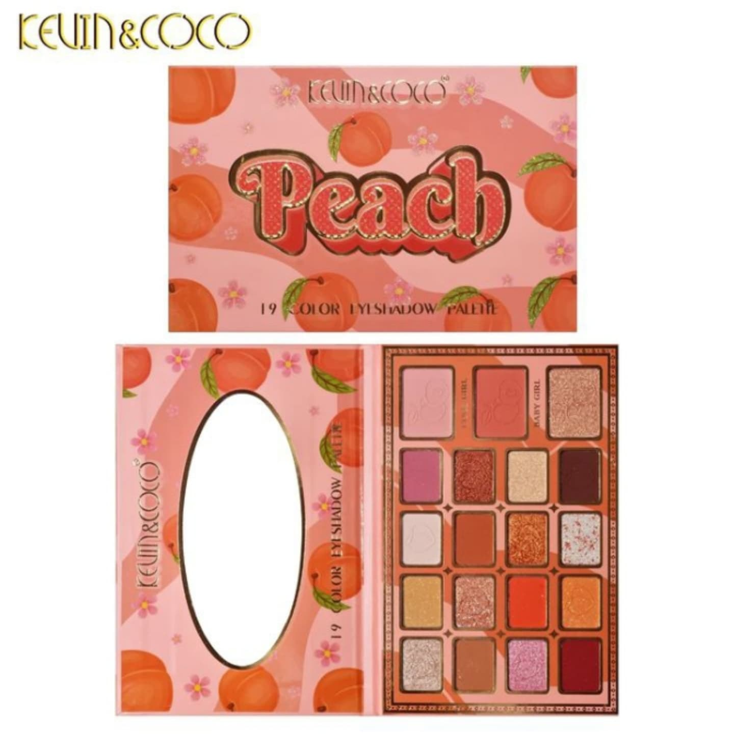 เซตสีส้ม Kevin & Coco 19 Colors eyeshadow palette อายแชโดว์ 19 สี สีสวย โทนสีส้มและโทนสีชมพู ติดทนยาวนาน แมท ชิมเมอร์ กลิตเตอร์